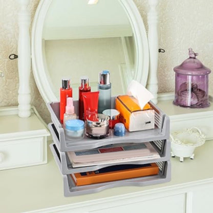 Stackable Paper Trays, Heavy Duty Rectangular Plastic Desk Holder Desktop Document File Organizer Storage Letter for Office Classroom (Clear) 12.8x9.84x2.16 12.8" x 9.84" x 2.16" Clear