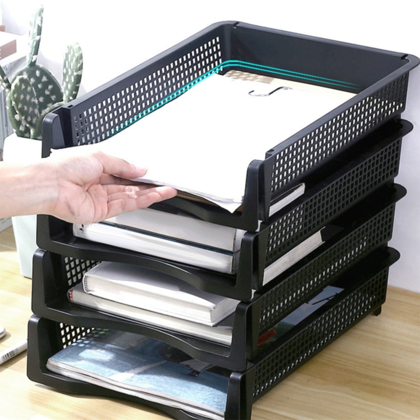 Stackable Paper Trays, Heavy Duty Rectangular Plastic Desk Holder Desktop Document File Organizer Storage Letter for Office Classroom (Clear) 12.8x9.84x2.16 12.8" x 9.84" x 2.16" Clear