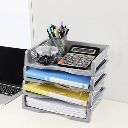 Stackable Paper Trays, Heavy Duty Rectangular Plastic Desk Holder Desktop Document File Organizer Storage Letter for Office Classroom (Clear) 12.8x9.84x2.16 12.8" x 9.84" x 2.16" White
