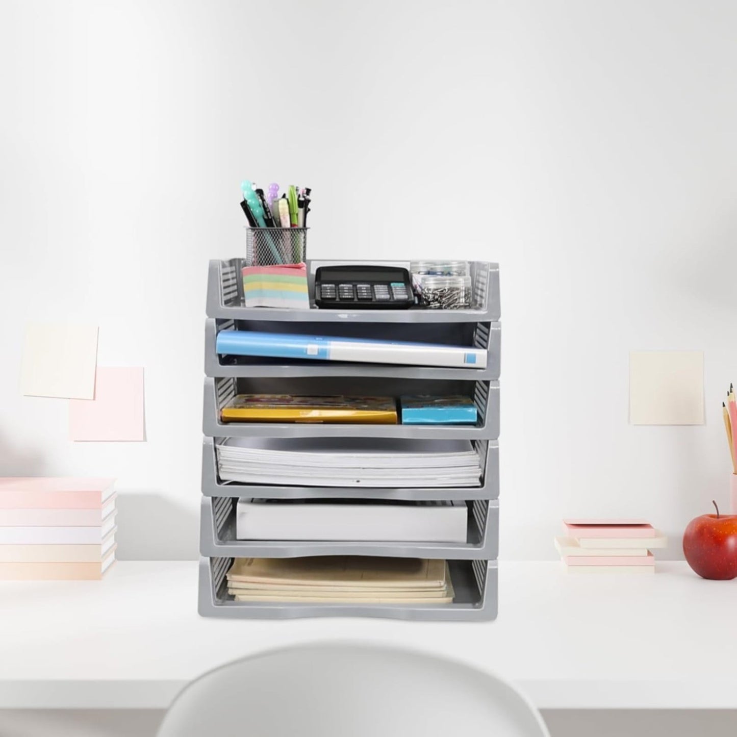Stackable Paper Trays, Heavy Duty Rectangular Plastic Desk Holder Desktop Document File Organizer Storage Letter for Office Classroom (Clear) 12.8x9.84x2.16 12.8" x 9.84" x 2.16" White