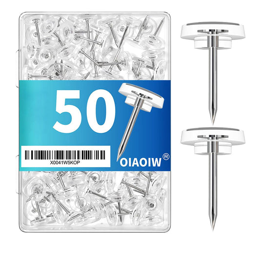 50 PCS Clear Push Pins Tacks Count in Reusable Box for Bulletin Boards and Wall Displays Heavy Duty Plastic Head with Steel Point,0.63x0.43" Flat Head Thumbtacks for Bulletin Board Clear