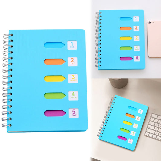 5 Subject Notebook College Ruled,Small Spiral Notebook 5x7 with Removable Divider Tabs, Lined Spiral Notebook for Women,220 Pages A5 Spiral Notebooks for Note Taking Blue