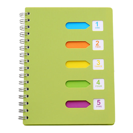5 Subject Notebook College Ruled,Small Spiral Notebook 5x7 with Removable Divider Tabs, Lined Spiral Notebook for Women,220 Pages A5 Spiral Notebooks for Note Taking,Blue Light Green