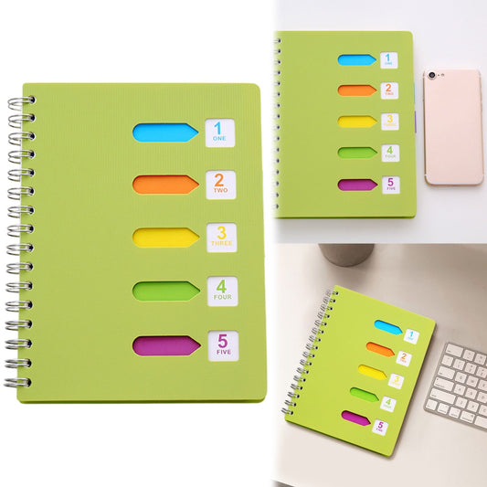 5 Subject Notebook College Ruled,Small Spiral Notebook 5x7 with Removable Divider Tabs, Lined Spiral Notebook for Women,220 Pages A5 Spiral Notebooks for Note Taking,Blue Light Green