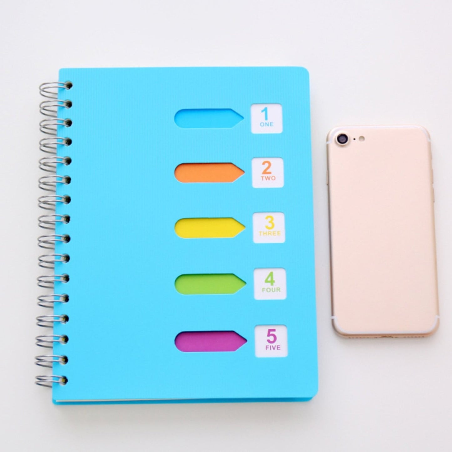5 Subject Notebook College Ruled,Small Spiral Notebook 5x7 with Removable Divider Tabs, Lined Spiral Notebook for Women,220 Pages A5 Spiral Notebooks for Note Taking,Blue Light Green