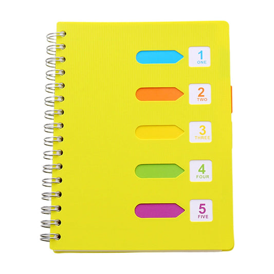 5 Subject Notebook College Ruled,Small Spiral Notebook 5x7 with Removable Divider Tabs, Lined Spiral Notebook for Women,220 Pages A5 Spiral Notebooks for Note Taking,Blue Yellow
