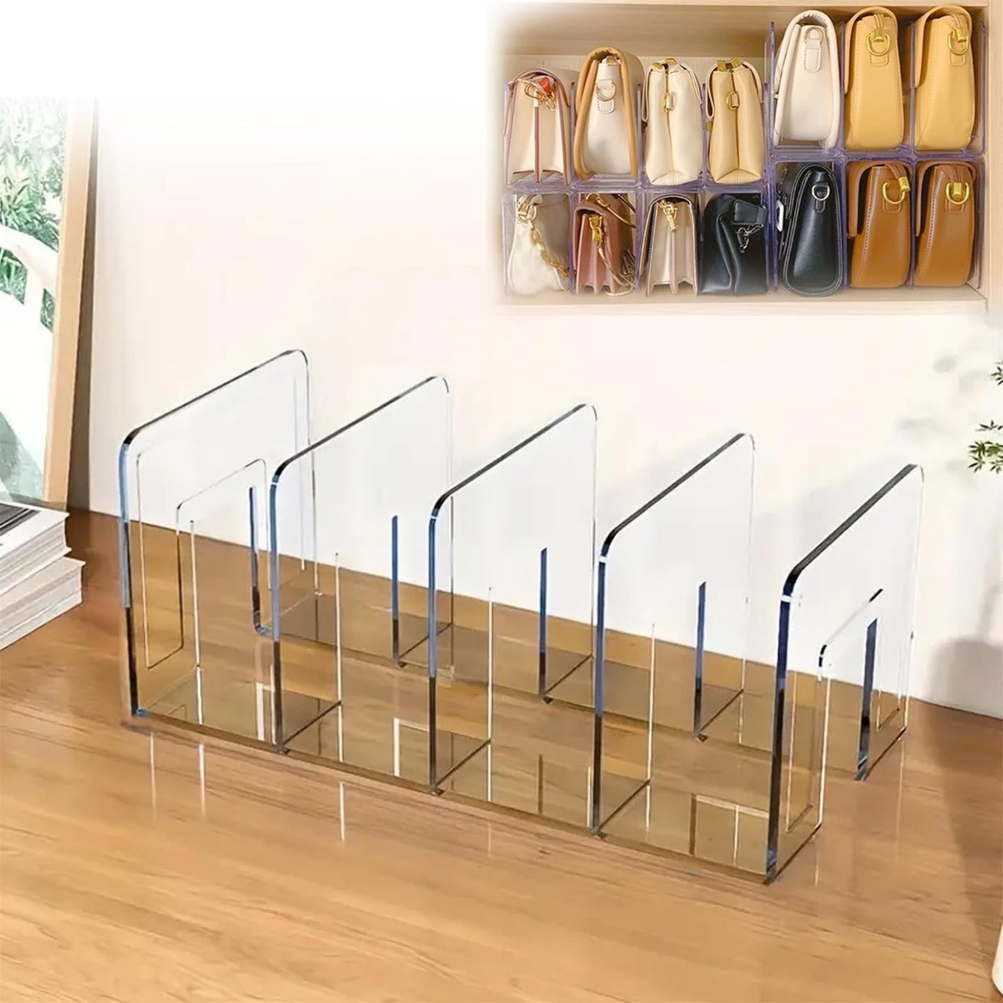 Acrylic File Sorter, Clear Handbag Holder Acrylic Desk Organizer, Sturdy Desktop Files Organizer Files Folder Holder Rack for Envelopes Mail Letter Paper Notebook Electronics, 1 Pcs, 12.6x5.9x5.12 12.6" x 5.9" x 5.12" Clear