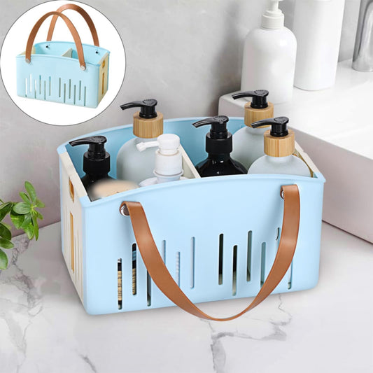 Cotton Woven Basket with PU Leather Handle, Clothes Toys Candy Gifts Cotton Rope Organizer, Living Room Basket Bathroom Shower Storage Laundry Basket, Dog Cat Bed, Fall Basket, 11.02x8.66x4.33 11.02" x 7.09" x 6.5" Blue