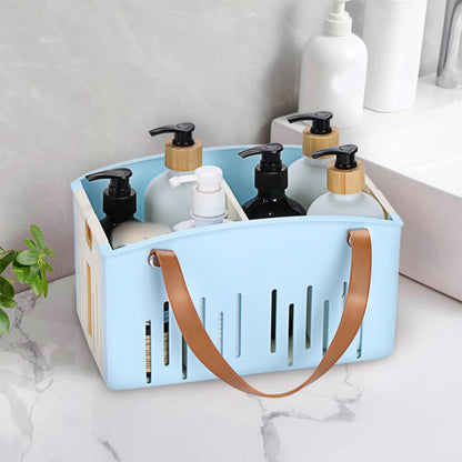 Cotton Woven Basket with PU Leather Handle, Clothes Toys Candy Gifts Cotton Rope Organizer, Living Room Basket Bathroom Shower Storage Laundry Basket, Dog Cat Bed, Fall Basket, 11.02x8.66x4.33 11.02" x 7.09" x 6.5" Blue