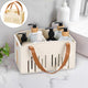 Cotton Woven Basket with PU Leather Handle, Clothes Toys Candy Gifts Cotton Rope Organizer, Living Room Basket Bathroom Shower Storage Laundry Basket, Dog Cat Bed, Fall Basket, 11.02x8.66x4.33 11.02" x 7.09" x 6.5" White