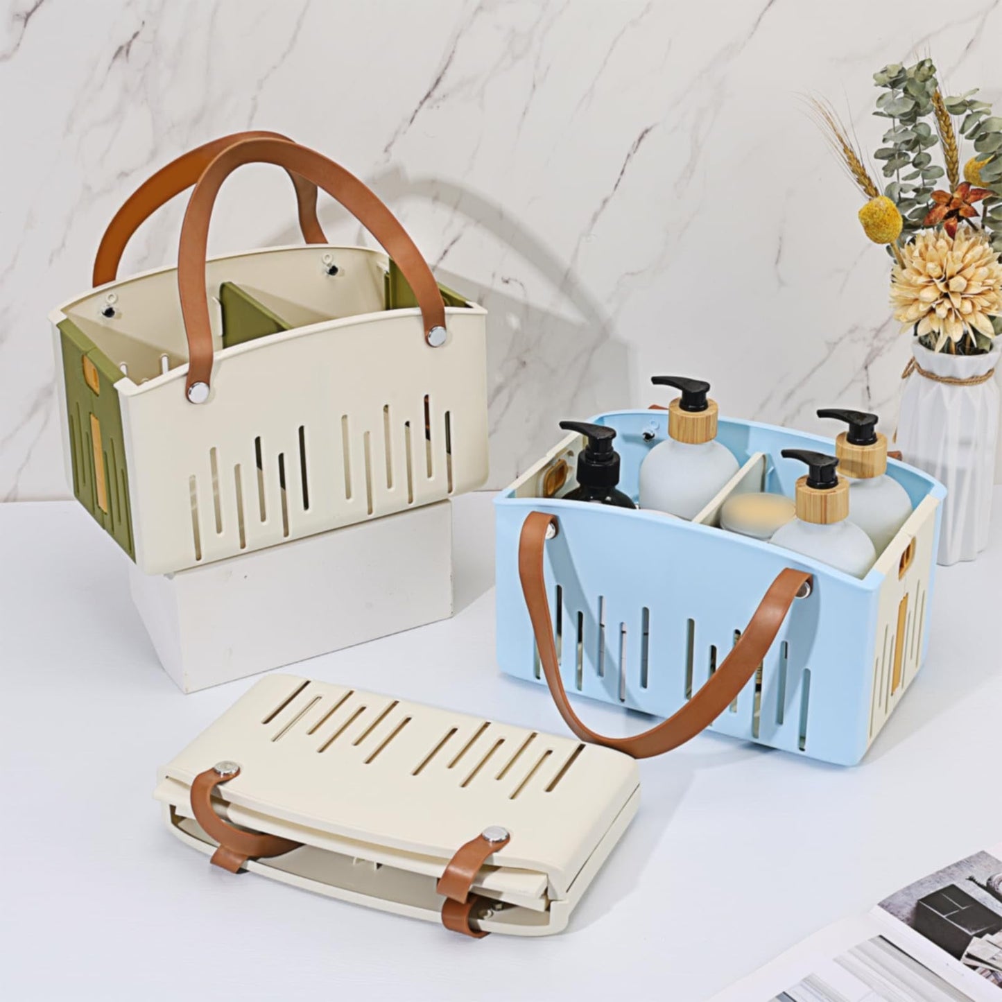 Cotton Woven Basket with PU Leather Handle, Clothes Toys Candy Gifts Cotton Rope Organizer, Living Room Basket Bathroom Shower Storage Laundry Basket, Dog Cat Bed, Fall Basket, 11.02x8.66x4.33 11.02" x 7.09" x 6.5" White