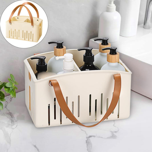 Cotton Woven Basket with PU Leather Handle, Clothes Toys Candy Gifts Cotton Rope Organizer, Living Room Basket Bathroom Shower Storage Laundry Basket, Dog Cat Bed, Fall Basket, 11.02x8.66x4.33 11.02" x 8.66" x 4.33" White