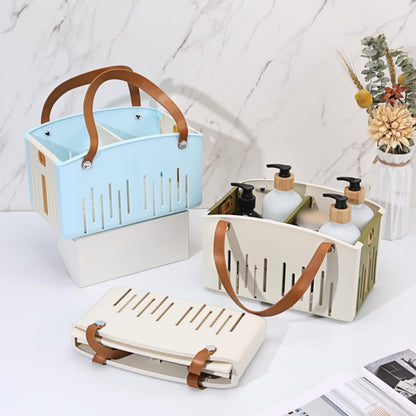 Cotton Woven Basket with PU Leather Handle, Clothes Toys Candy Gifts Cotton Rope Organizer, Living Room Basket Bathroom Shower Storage Laundry Basket, Dog Cat Bed, Fall Basket, 11.02x8.66x4.33 12.59" x 9.44" x 5.11" White