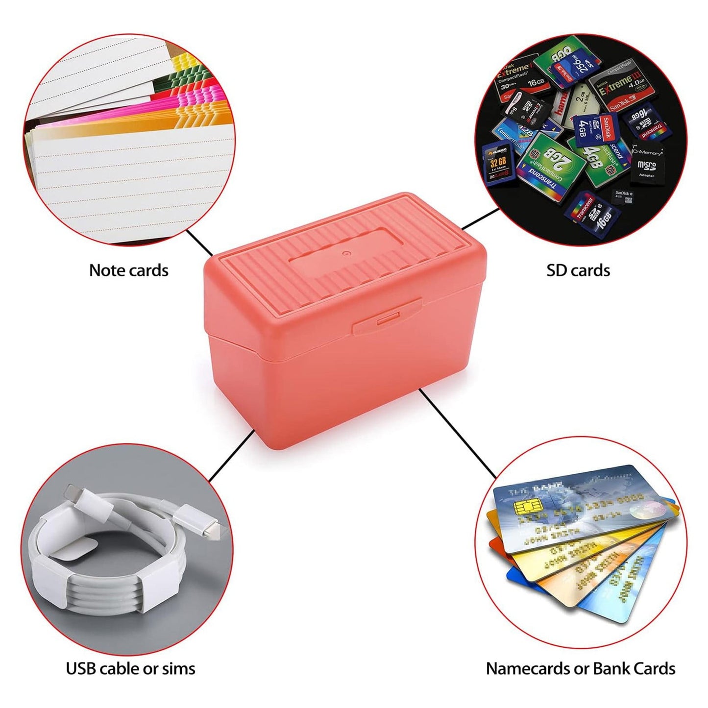 1Pc Index Card Holder,Index Card File with Flip Top,Plastic Card Holders,Note Flash Card Organizer Case,Index Card Holder,Photo Boxes Storage,Notecard Recipe,Holds Ideal for Filing Cards(Red) Red