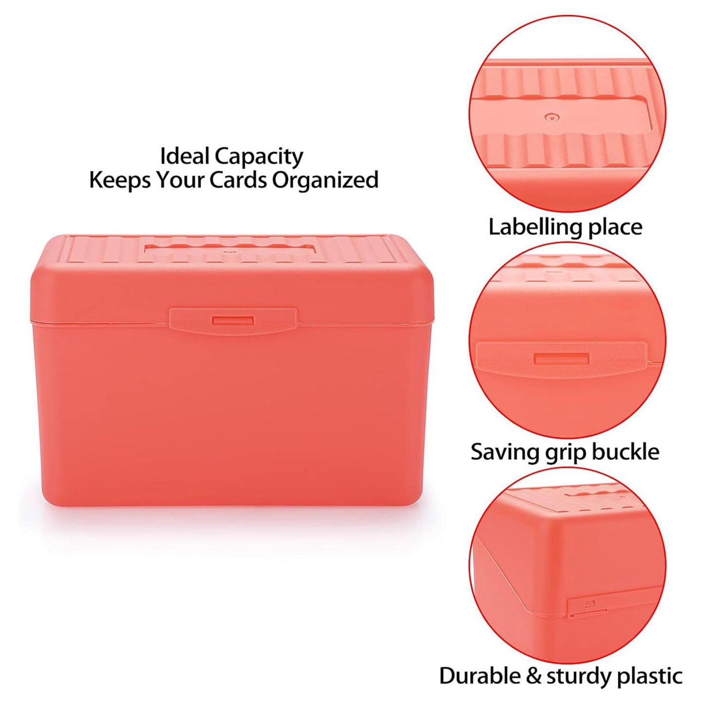 1Pc Index Card Holder,Index Card File with Flip Top,Plastic Card Holders,Note Flash Card Organizer Case,Index Card Holder,Photo Boxes Storage,Notecard Recipe,Holds Ideal for Filing Cards(Red) White