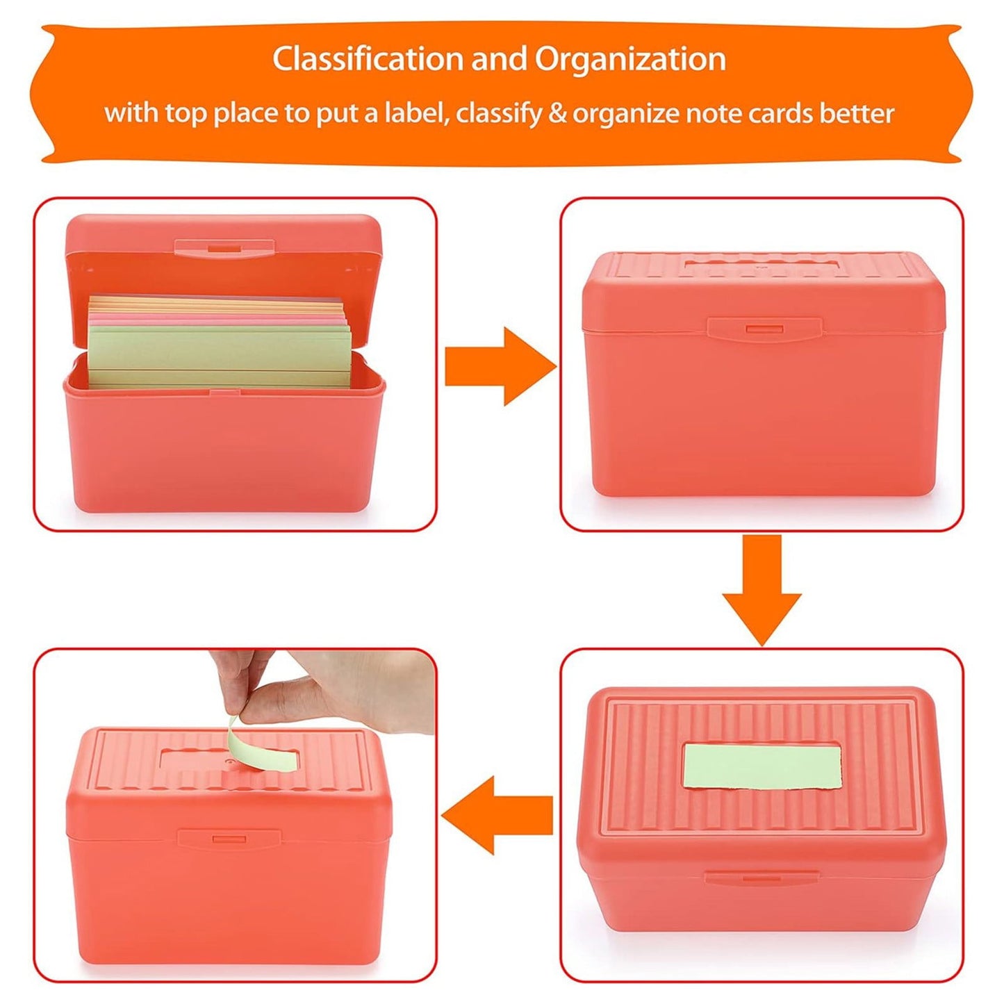 1Pc Index Card Holder,Index Card File with Flip Top,Plastic Card Holders,Note Flash Card Organizer Case,Index Card Holder,Photo Boxes Storage,Notecard Recipe,Holds Ideal for Filing Cards(Red) White