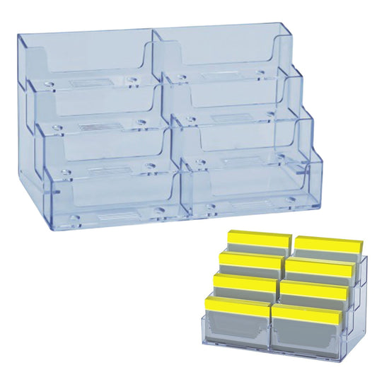 Business Card Holder, Acrylic Business Card Stand for Desk with 4 Tier, Plastic Cards Display Holder for Exhibition, Home and , 8 Pocket, 1 Pack, 7.68x3.35x3.94 7.68" x 3.35" x 3.94" Clear