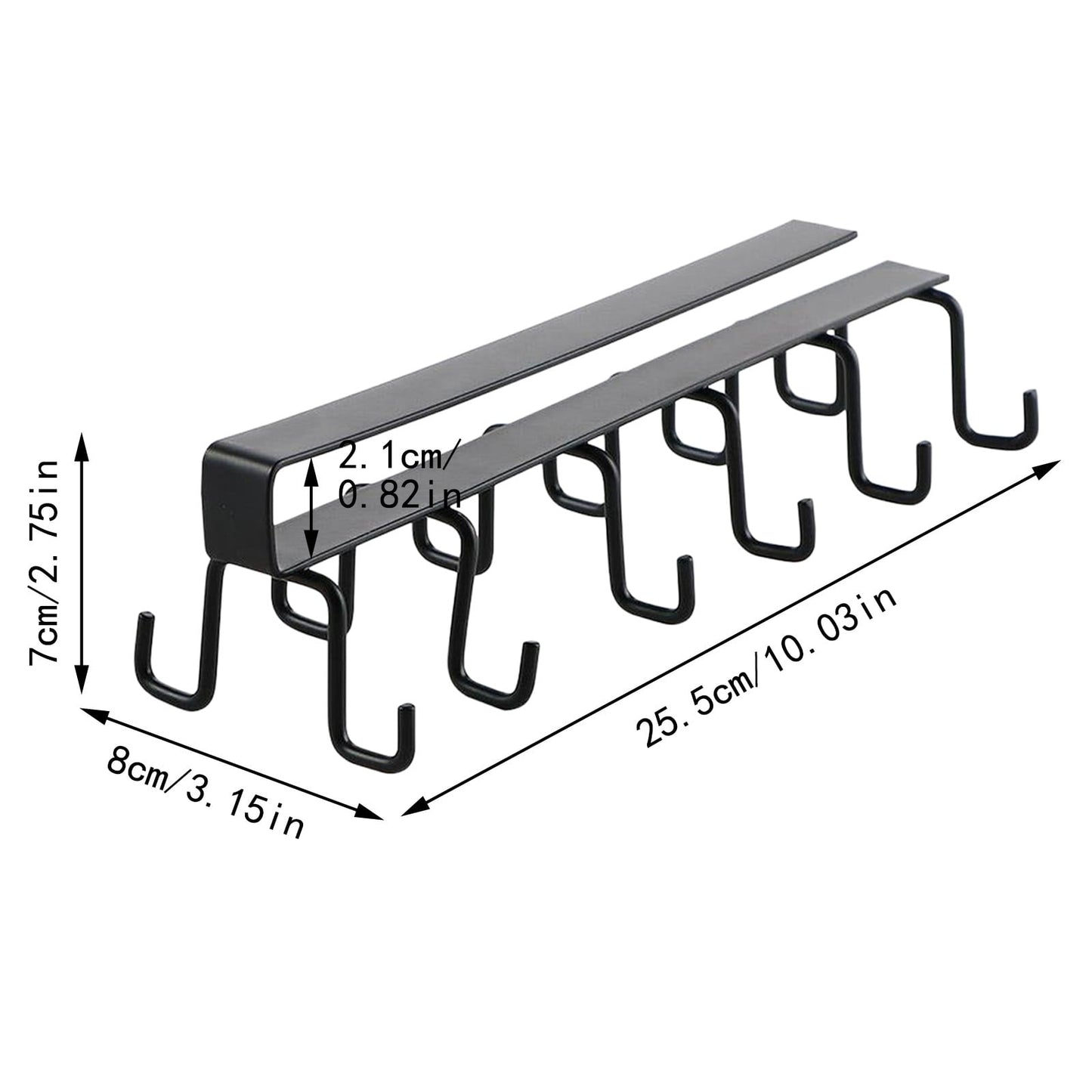 Under Cabinet Storage Mug Hooks, Under Cabinet Utensil Holder Hanger Hook, Double Sided Utensil Racks Coffee Mug Holder for Kitchen Storage, 12 Hooks, 10.03x3.15x2.75 10.03" x 3.15" x 2.75" Black