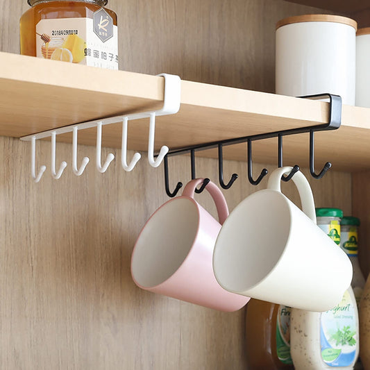 Under Cabinet Storage Mug Hooks, Under Cabinet Utensil Holder Hanger Hook, Double Sided Utensil Racks Coffee Mug Holder for Kitchen Storage, 12 Hooks, 10.03x3.15x2.75 10.43" x 2.95" Black/2 Pack