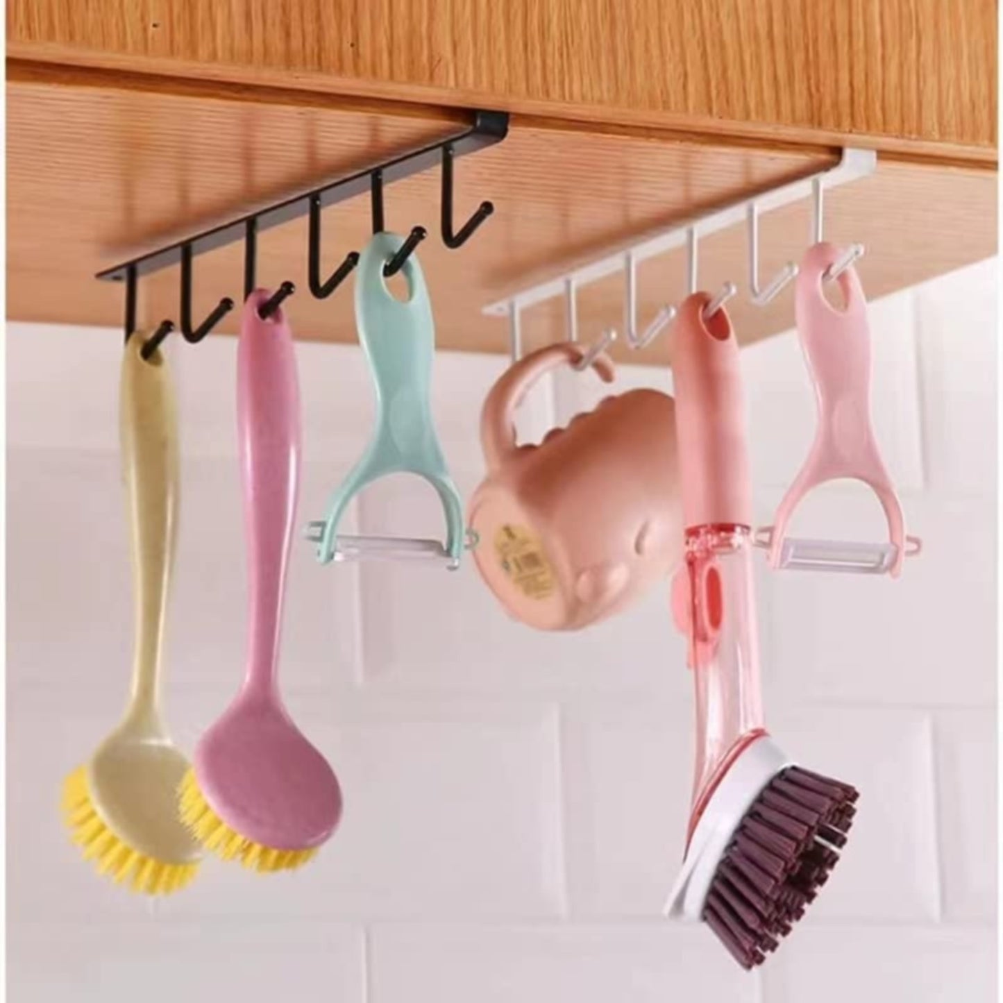 Under Cabinet Storage Mug Hooks, Under Cabinet Utensil Holder Hanger Hook, Double Sided Utensil Racks Coffee Mug Holder for Kitchen Storage, 12 Hooks, 10.03x3.15x2.75 10.43" x 2.95" Black/2 Pack