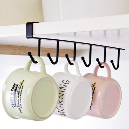 Under Cabinet Storage Mug Hooks, Under Cabinet Utensil Holder Hanger Hook, Double Sided Utensil Racks Coffee Mug Holder for Kitchen Storage, 12 Hooks, 10.03x3.15x2.75 10.43" x 2.95" Black/2 Pack