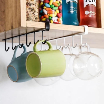 Under Cabinet Storage Mug Hooks, Under Cabinet Utensil Holder Hanger Hook, Double Sided Utensil Racks Coffee Mug Holder for Kitchen Storage, 12 Hooks, 10.03x3.15x2.75 10.43" x 2.95" Black/2 Pack