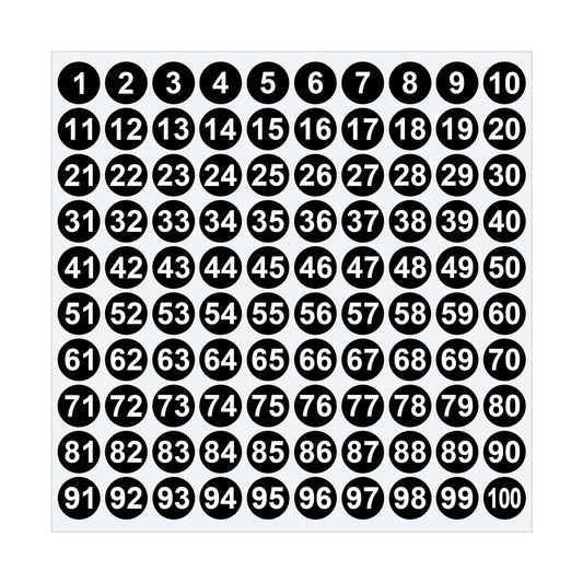 1 Inch Round Number Stickers,1-100 Multi-Color Self-Adhesive Labels for Mailbox,Scrapbook,and DIY Crafts,Easy to Peel and Stick on Various Surfaces,Durable Paper Material for Long-Lasting Use Black