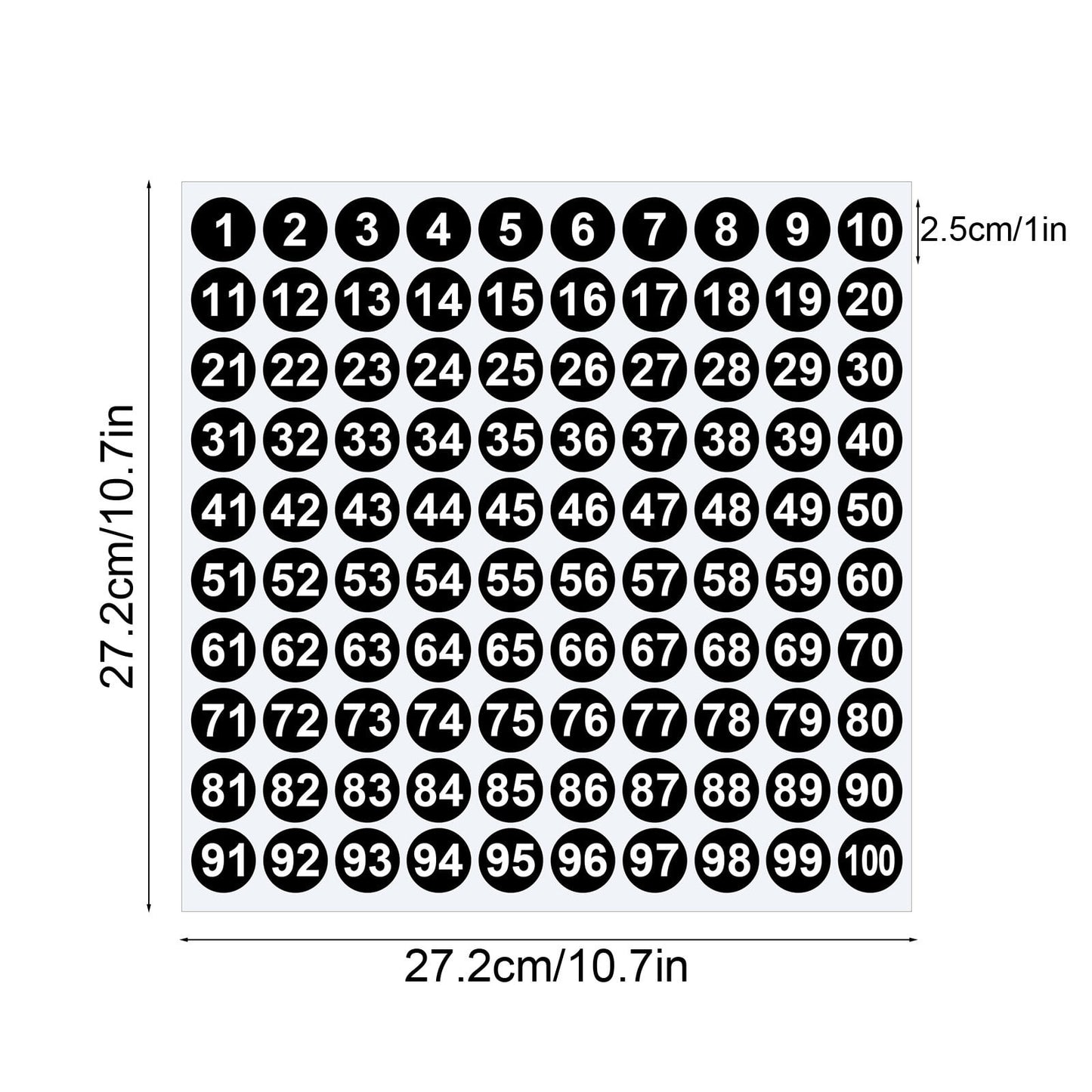 1 Inch Round Number Stickers,1-100 Multi-Color Self-Adhesive Labels for Mailbox,Scrapbook,and DIY Crafts,Easy to Peel and Stick on Various Surfaces,Durable Paper Material for Long-Lasting Use Black