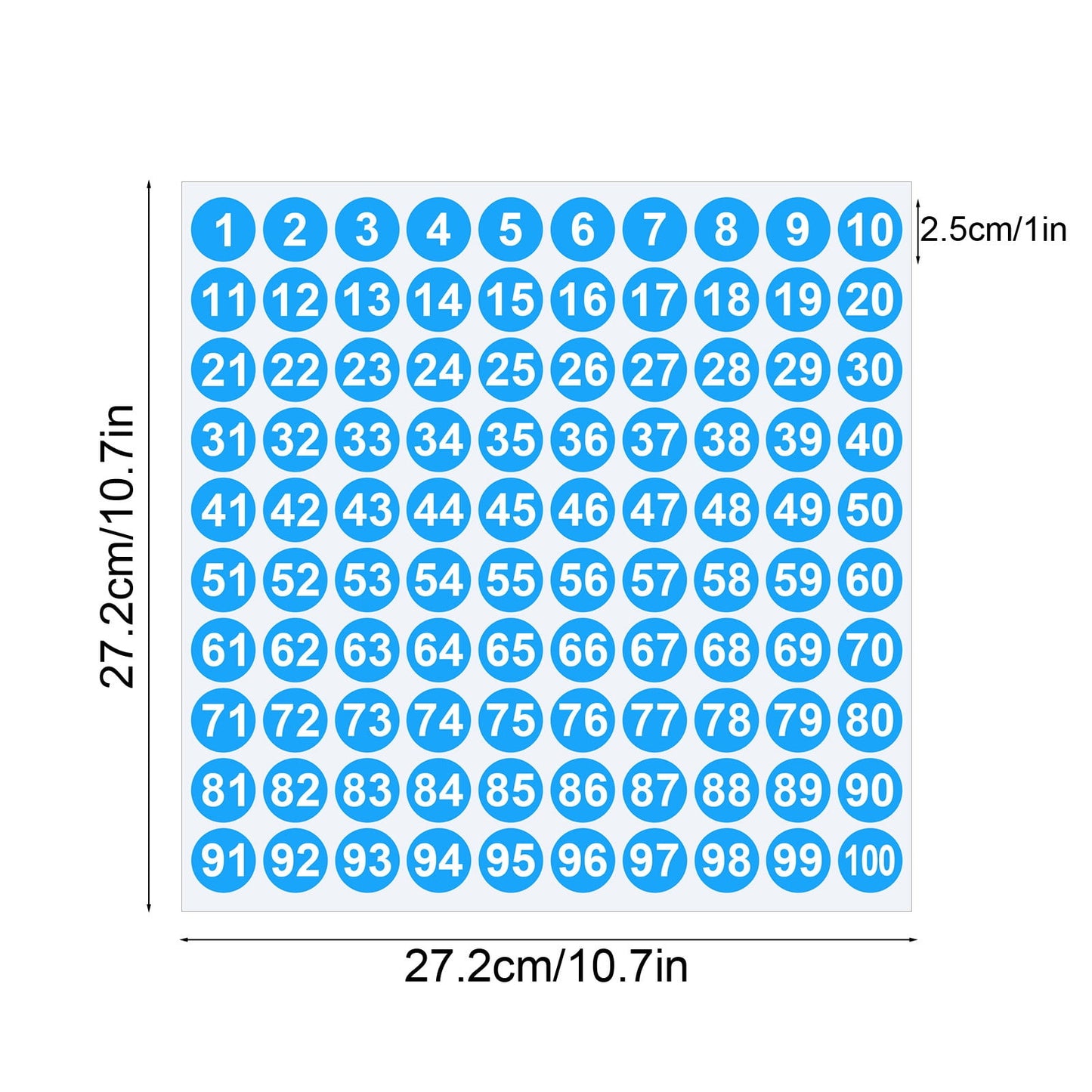 1 Inch Round Number Stickers,1-100 Multi-Color Self-Adhesive Labels for Mailbox,Scrapbook,and DIY Crafts,Easy to Peel and Stick on Various Surfaces,Durable Paper Material for Long-Lasting Use Blue