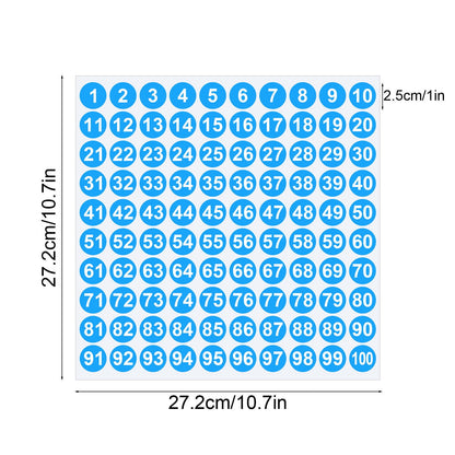 1 Inch Round Number Stickers,1-100 Multi-Color Self-Adhesive Labels for Mailbox,Scrapbook,and DIY Crafts,Easy to Peel and Stick on Various Surfaces,Durable Paper Material for Long-Lasting Use Blue