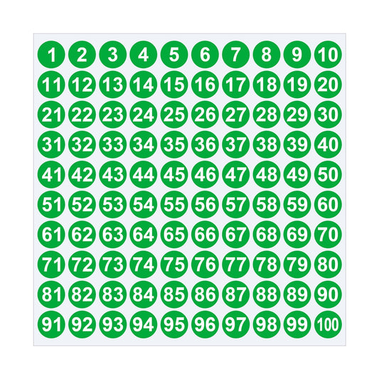 1 Inch Round Number Stickers,1-100 Multi-Color Self-Adhesive Labels for Mailbox,Scrapbook,and DIY Crafts,Easy to Peel and Stick on Various Surfaces,Durable Paper Material for Long-Lasting Use Green