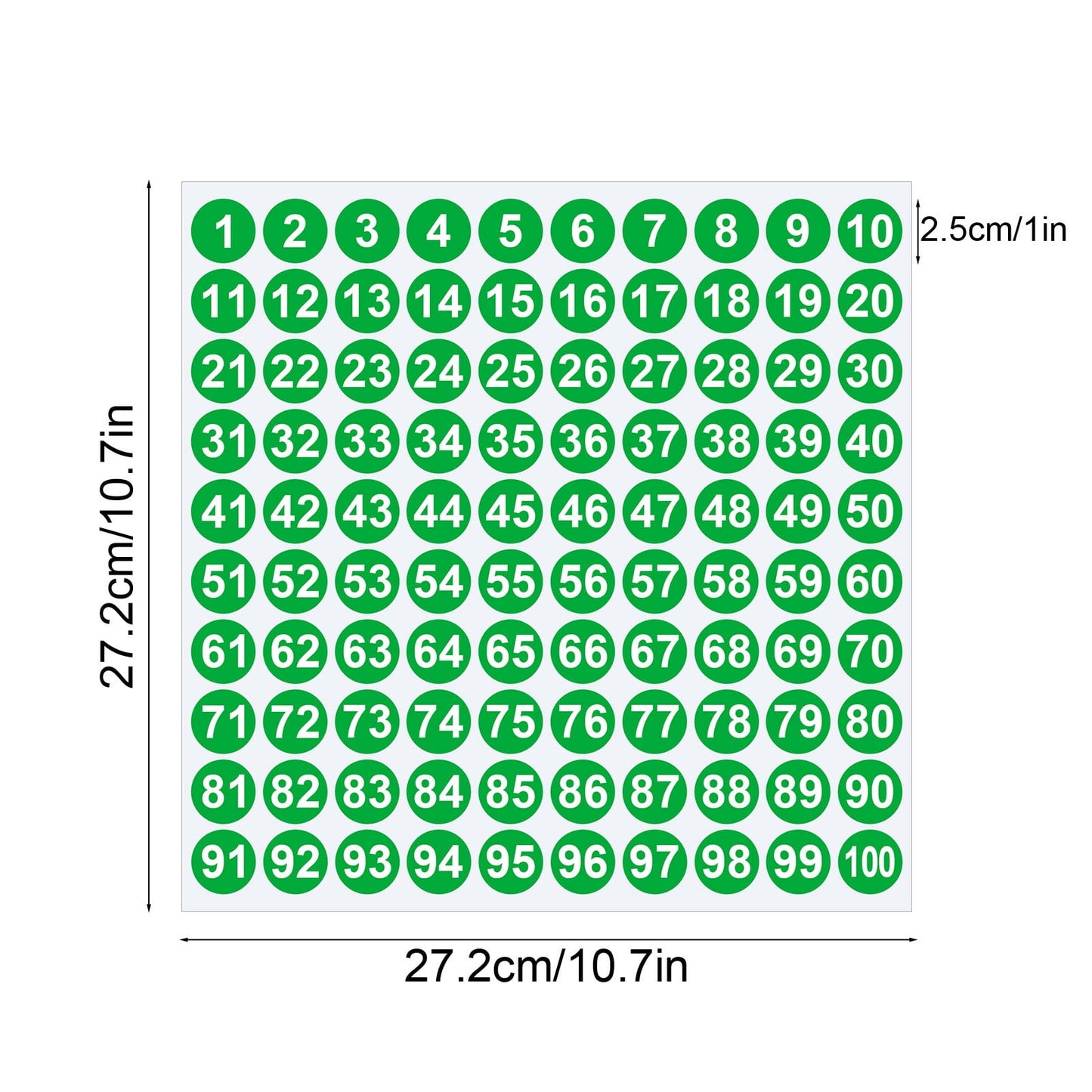 1 Inch Round Number Stickers,1-100 Multi-Color Self-Adhesive Labels for Mailbox,Scrapbook,and DIY Crafts,Easy to Peel and Stick on Various Surfaces,Durable Paper Material for Long-Lasting Use Green