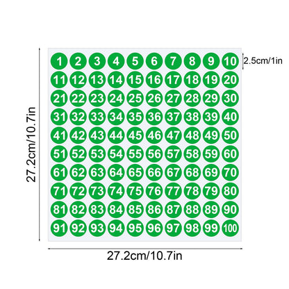 1 Inch Round Number Stickers,1-100 Multi-Color Self-Adhesive Labels for Mailbox,Scrapbook,and DIY Crafts,Easy to Peel and Stick on Various Surfaces,Durable Paper Material for Long-Lasting Use Green