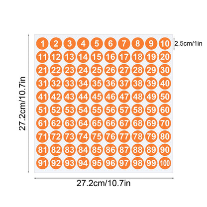 1 Inch Round Number Stickers,1-100 Multi-Color Self-Adhesive Labels for Mailbox,Scrapbook,and DIY Crafts,Easy to Peel and Stick on Various Surfaces,Durable Paper Material for Long-Lasting Use Orange