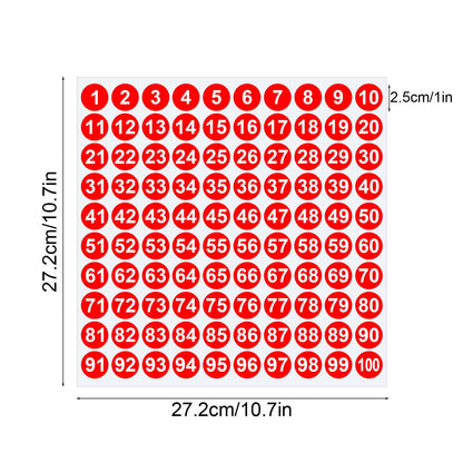 1 Inch Round Number Stickers,1-100 Multi-Color Self-Adhesive Labels for Mailbox,Scrapbook,and DIY Crafts,Easy to Peel and Stick on Various Surfaces,Durable Paper Material for Long-Lasting Use Red