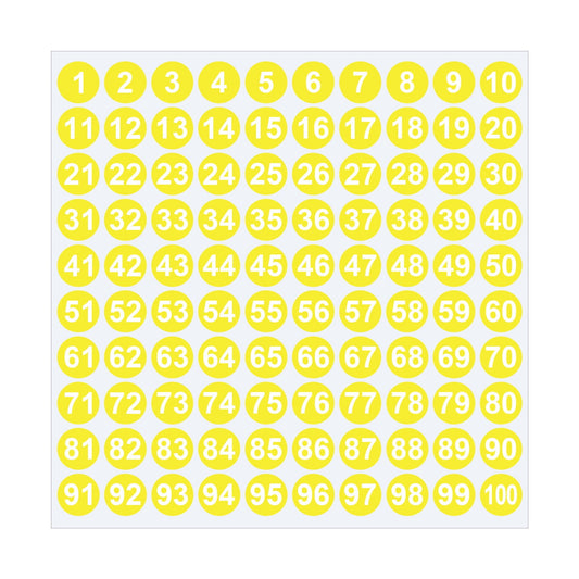 1 Inch Round Number Stickers,1-100 Multi-Color Self-Adhesive Labels for Mailbox,Scrapbook,and DIY Crafts,Easy to Peel and Stick on Various Surfaces,Durable Paper Material for Long-Lasting Use Yellow