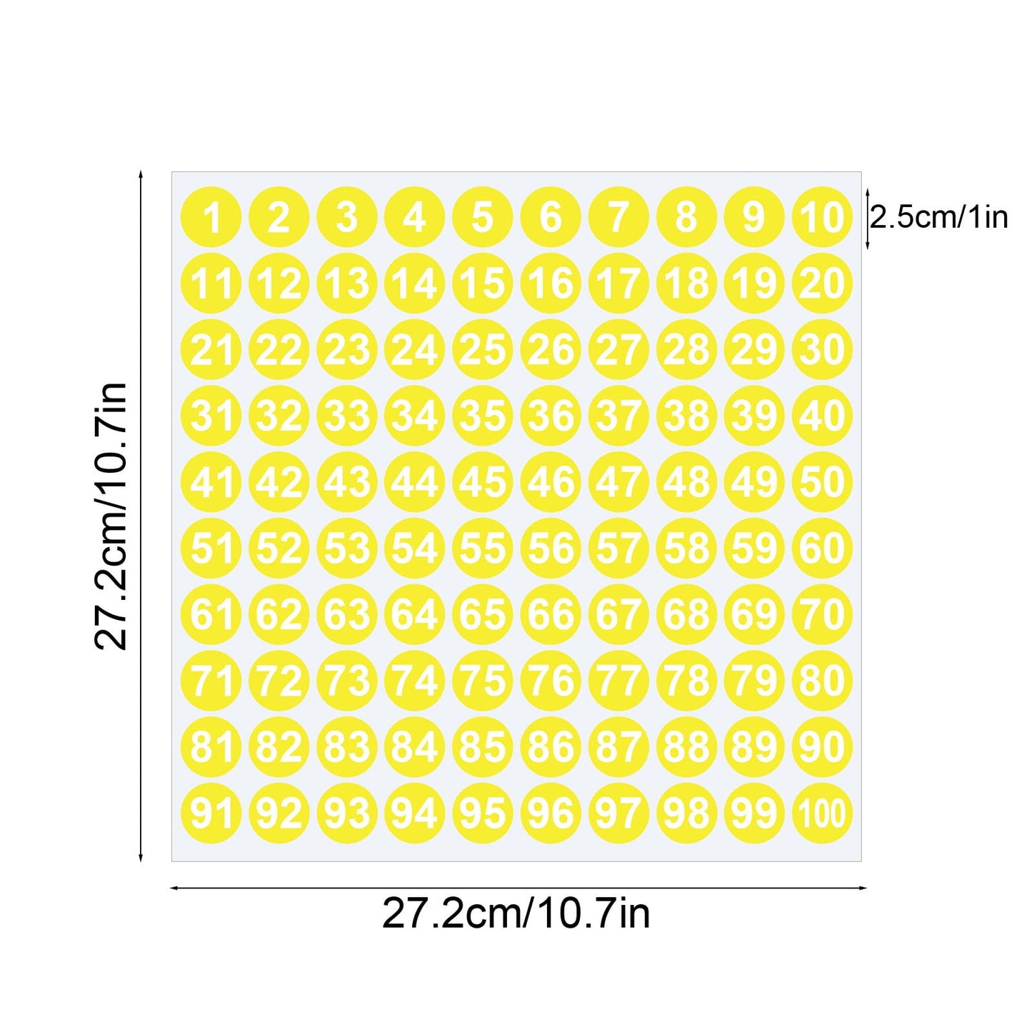 1 Inch Round Number Stickers,1-100 Multi-Color Self-Adhesive Labels for Mailbox,Scrapbook,and DIY Crafts,Easy to Peel and Stick on Various Surfaces,Durable Paper Material for Long-Lasting Use Yellow