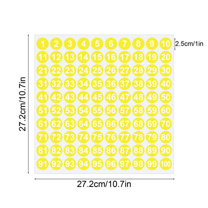 1 Inch Round Number Stickers,1-100 Multi-Color Self-Adhesive Labels for Mailbox,Scrapbook,and DIY Crafts,Easy to Peel and Stick on Various Surfaces,Durable Paper Material for Long-Lasting Use Yellow