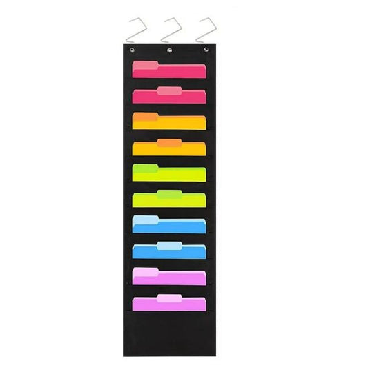 1 Pcs Hanging Wall File Organizer,10 Pocket Storage Pocket Charts,Hanging Wall File Organizer for File Folders,File Pocket Chart,Versatile Wall Hanging File Folder Organizer,(Black,9.84x14.96 in) Black