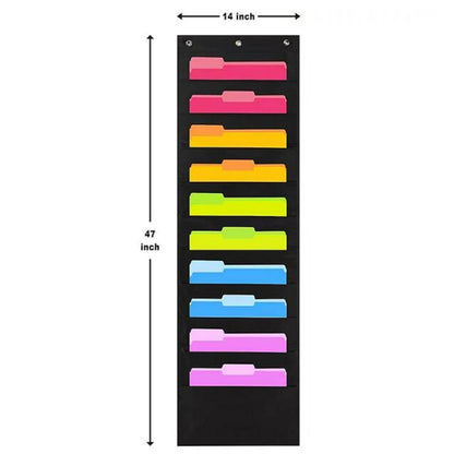 1 Pcs Hanging Wall File Organizer,10 Pocket Storage Pocket Charts,Hanging Wall File Organizer for File Folders,File Pocket Chart,Versatile Wall Hanging File Folder Organizer,(Black,9.84x14.96 in) Black