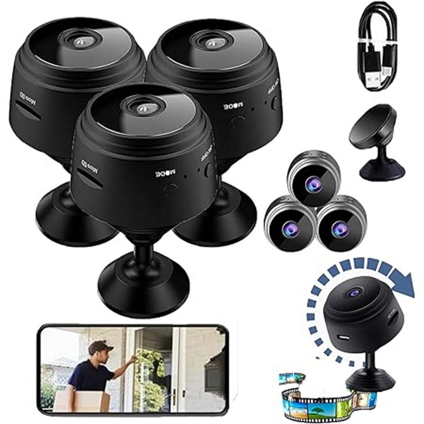 Mini Security Camera 3 Pack,1080P HD WiFi Spy Camera with Night Vision,USB Powered Hidden Camera for Home Office,Remote Monitor via Phone APP,Motion Detection