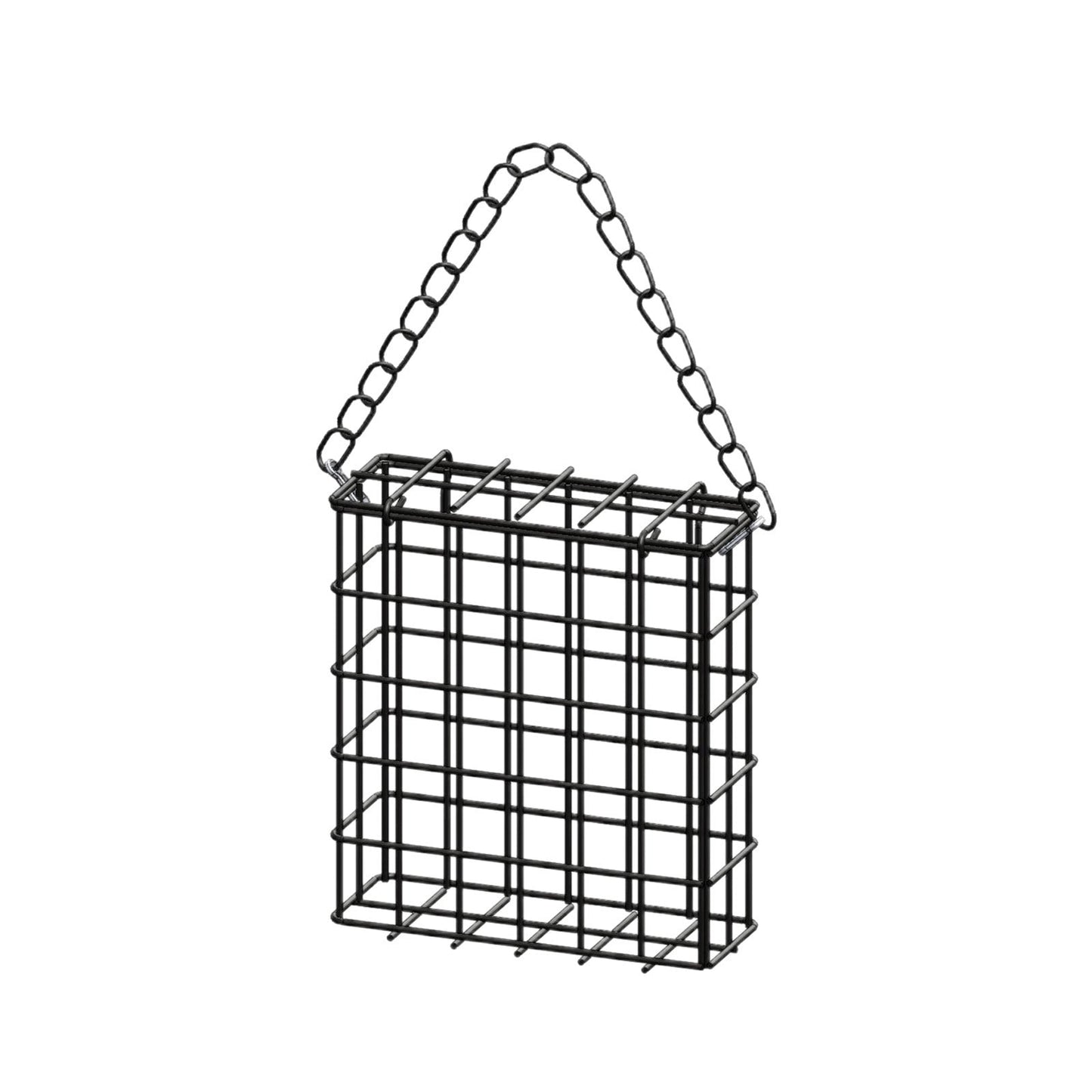 Square Suet Bird Feeder Cage, Heavy-Duty Iron with Protective Coating, Holds One Cake for Nuthatches and Chickadees, Easy-Clean Design, Rust-Resistant Outdoor Hanging Feeder for Backyard Birds Black