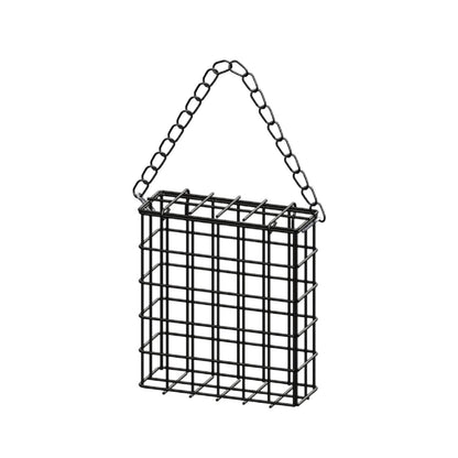 Square Suet Bird Feeder Cage, Heavy-Duty Iron with Protective Coating, Holds One Cake for Nuthatches and Chickadees, Easy-Clean Design, Rust-Resistant Outdoor Hanging Feeder for Backyard Birds Black