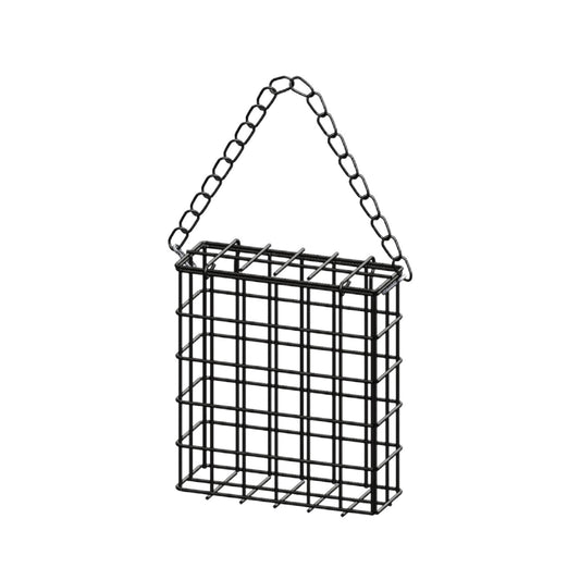 Square Suet Bird Feeder Cage, Heavy-Duty Iron with Protective Coating, Holds One Cake for Nuthatches and Chickadees, Easy-Clean Design, Rust-Resistant Outdoor Hanging Feeder for Backyard Birds Black