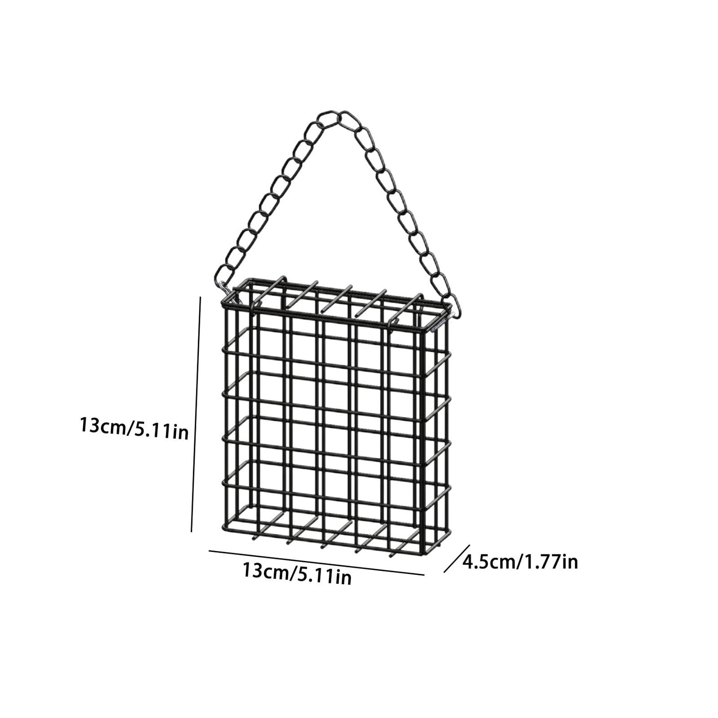 Square Suet Bird Feeder Cage, Heavy-Duty Iron with Protective Coating, Holds One Cake for Nuthatches and Chickadees, Easy-Clean Design, Rust-Resistant Outdoor Hanging Feeder for Backyard Birds Black