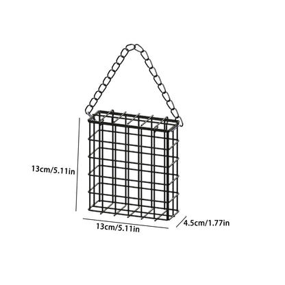 Square Suet Bird Feeder Cage, Heavy-Duty Iron with Protective Coating, Holds One Cake for Nuthatches and Chickadees, Easy-Clean Design, Rust-Resistant Outdoor Hanging Feeder for Backyard Birds Black