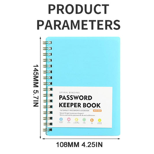 Spiral Password Book with Alphabetical Tabs,Plastic Password Book,Password Book Password Book with Personal Alphabet Label Internet Address and Password Headquarters Password Log, 4.25"x5.7"(Grey) BU2