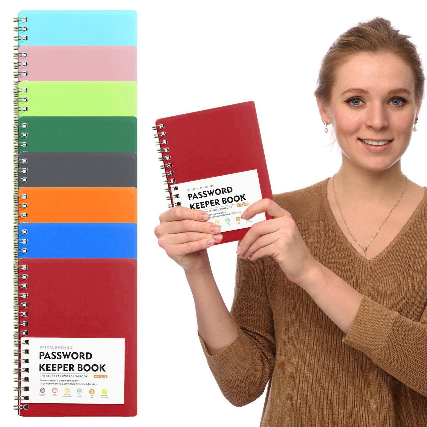 Spiral Password Book with Alphabetical Tabs,Plastic Password Book,Password Book Password Book with Personal Alphabet Label Internet Address and Password Headquarters Password Log, 4.25"x5.7"(Grey) BU2