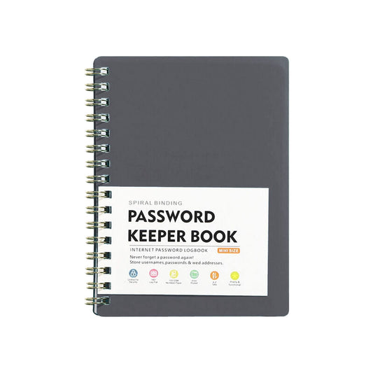 Spiral Password Book with Alphabetical Tabs,Plastic Password Book,Password Book Password Book with Personal Alphabet Label Internet Address and Password Headquarters Password Log, 4.25"x5.7"(Grey) Grey