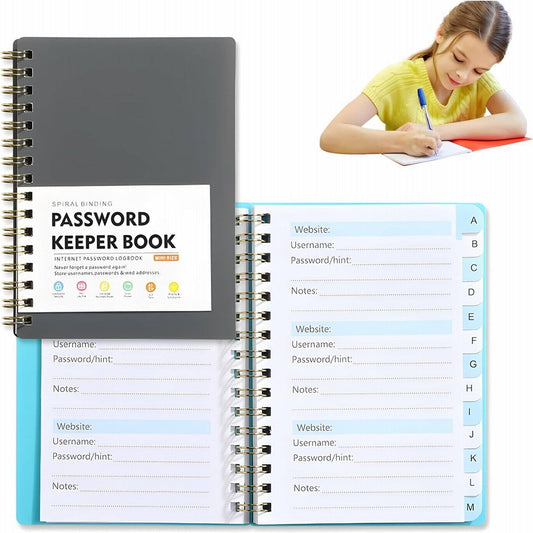 Spiral Password Book with Alphabetical Tabs,Plastic Password Book,Password Book Password Book with Personal Alphabet Label Internet Address and Password Headquarters Password Log, 4.25"x5.7"(Grey) Grey